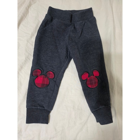 Disney Other - Disney Mickey Mouse Toddler Boys Charcoal Gray Plaid Knee Patch Joggers 2T